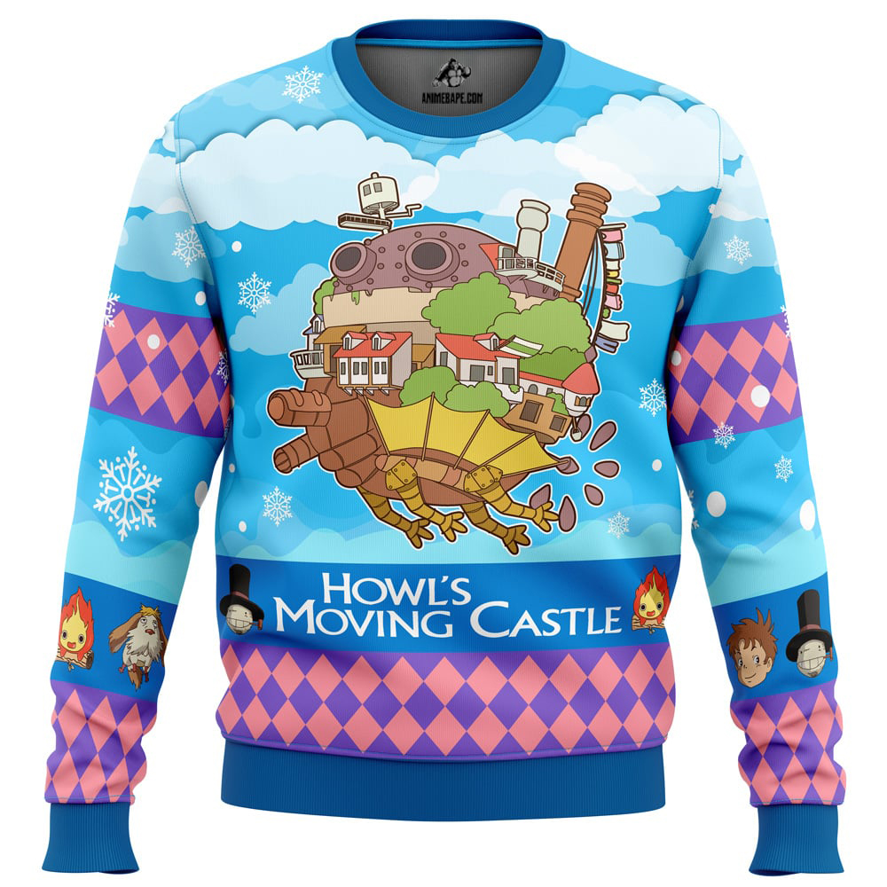 christmas castle howls moving castle ugly christmas sweater c62qs - Ghibli Studio Store