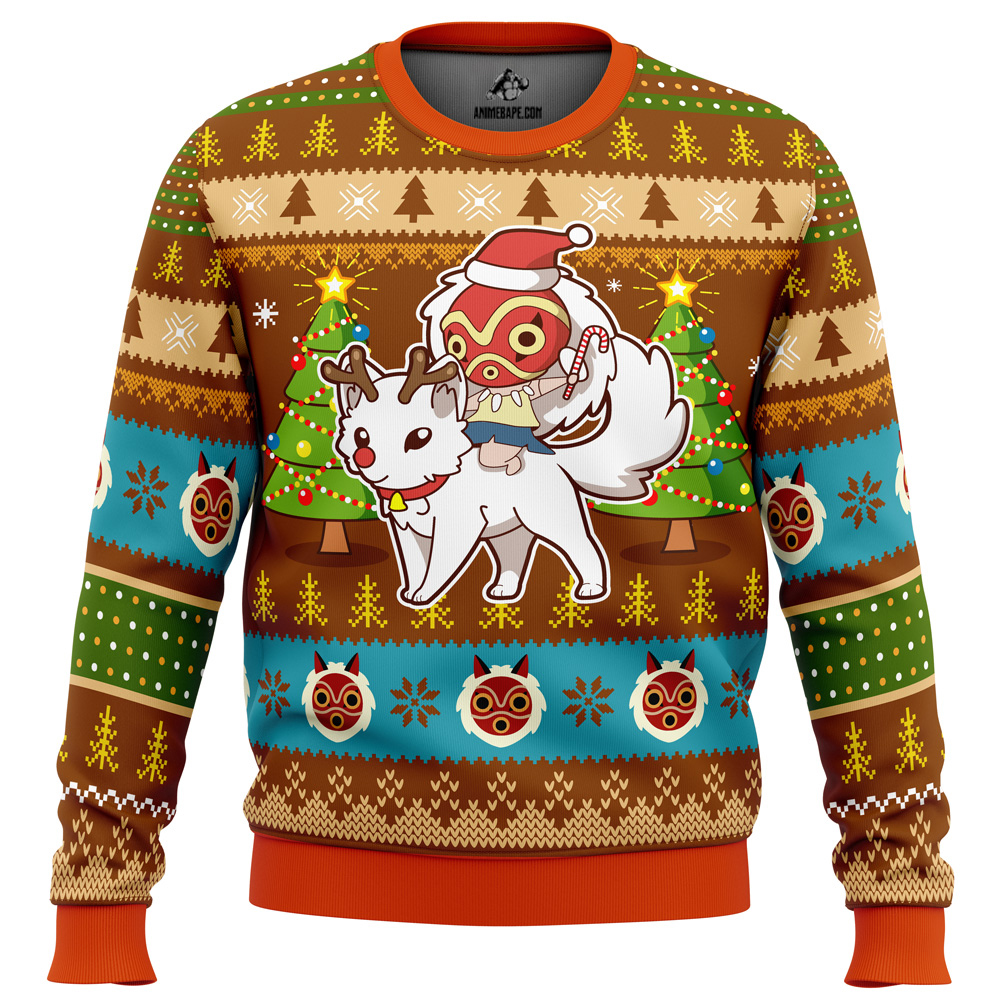 christmas mononoke princess mononoke ugly christmas sweater - Ghibli Studio Store