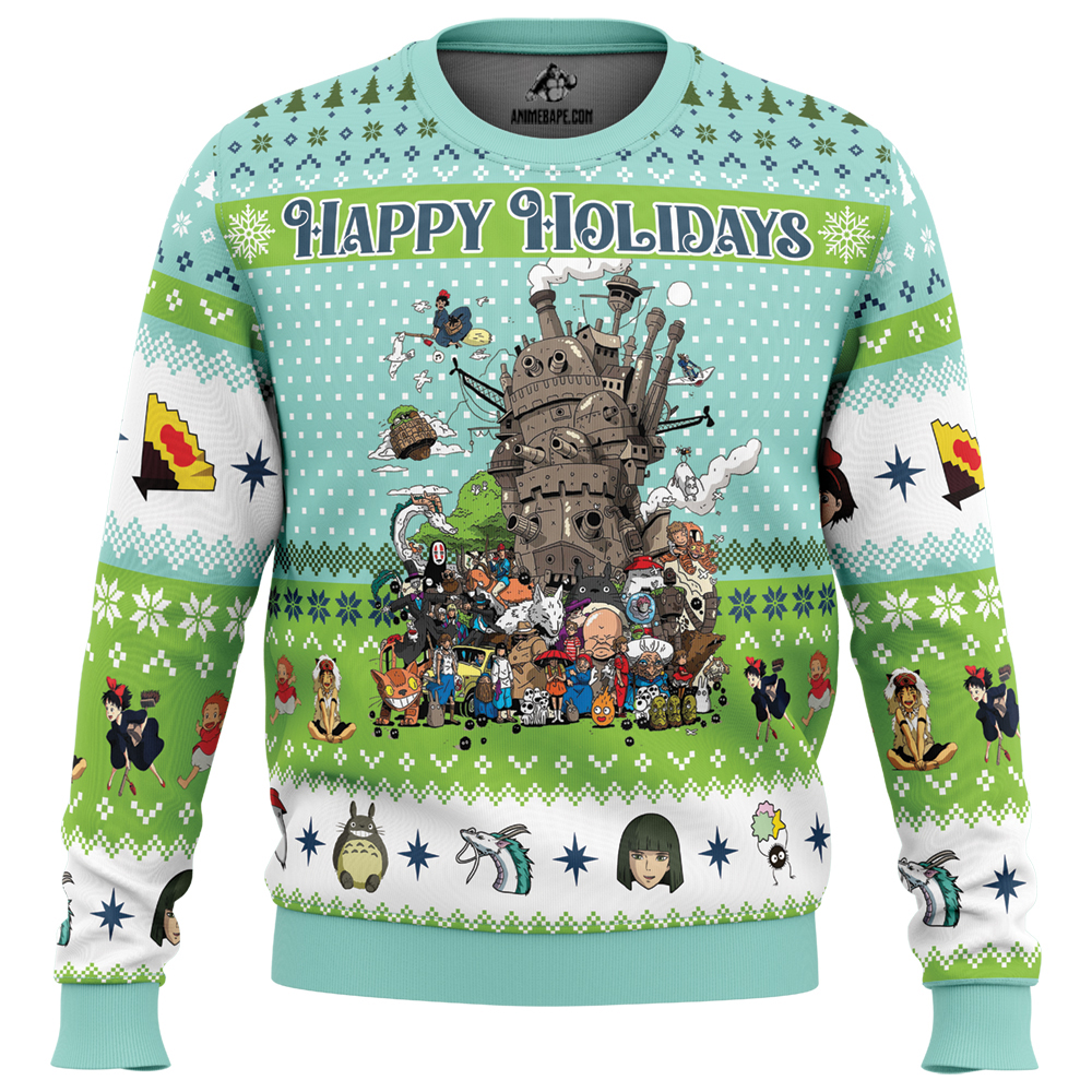 happy holidays studio ghibli ugly christmas sweater - Ghibli Studio Store