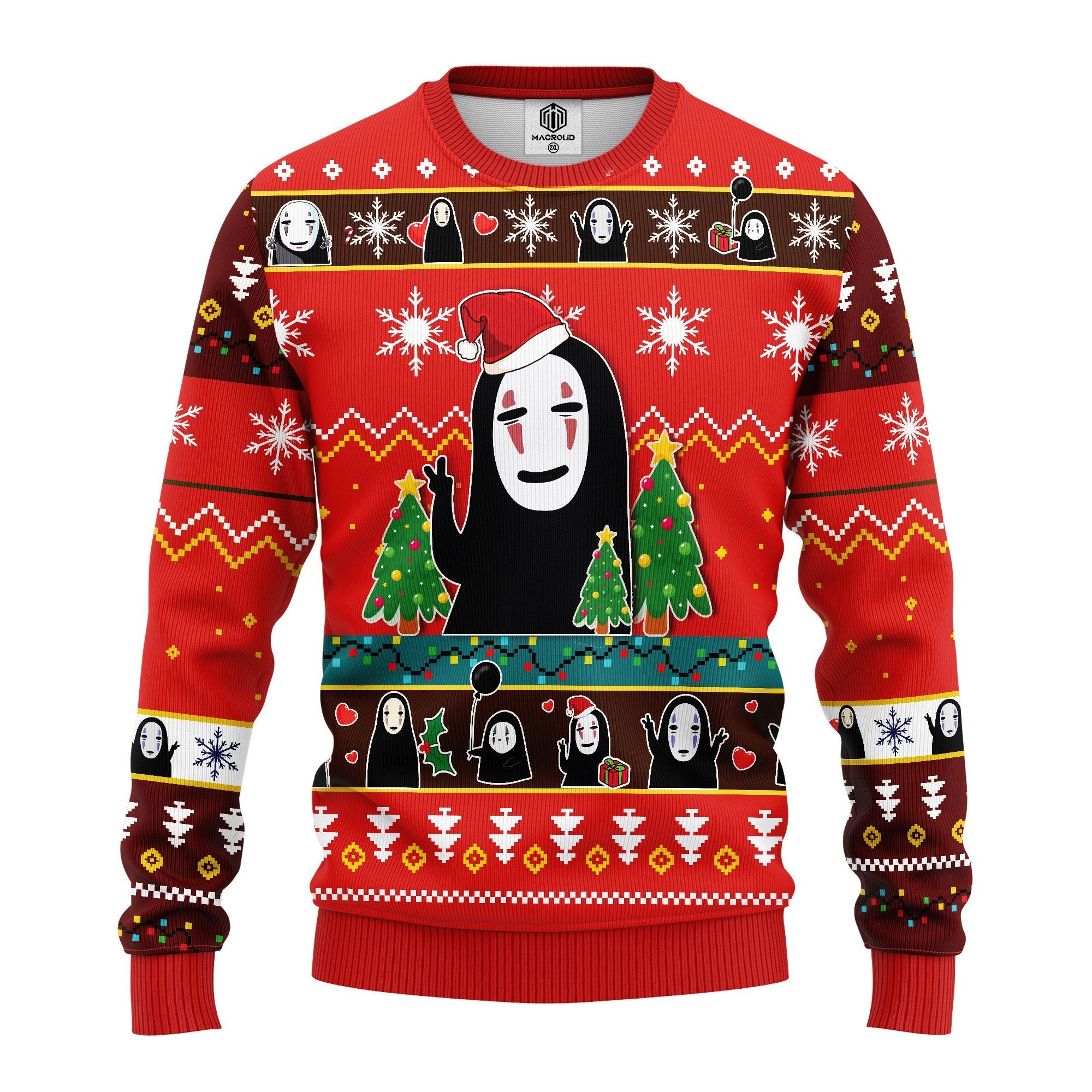 no face sprited away anime ugly christmas sweater red 1 amazing gift idea thanksgiving gift 888w5 - Ghibli Studio Store