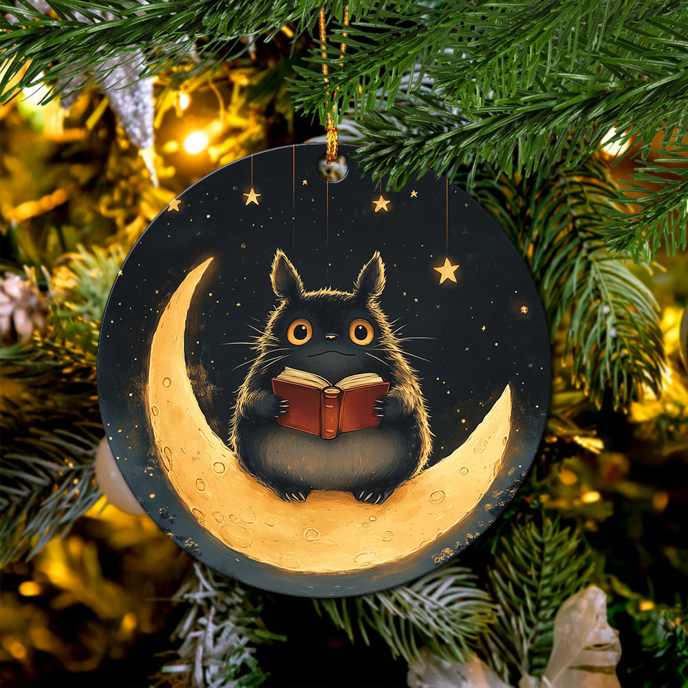 totoro reading on a crescent moon mica circle ornament perfect gift for holiday auro6 - Ghibli Studio Store