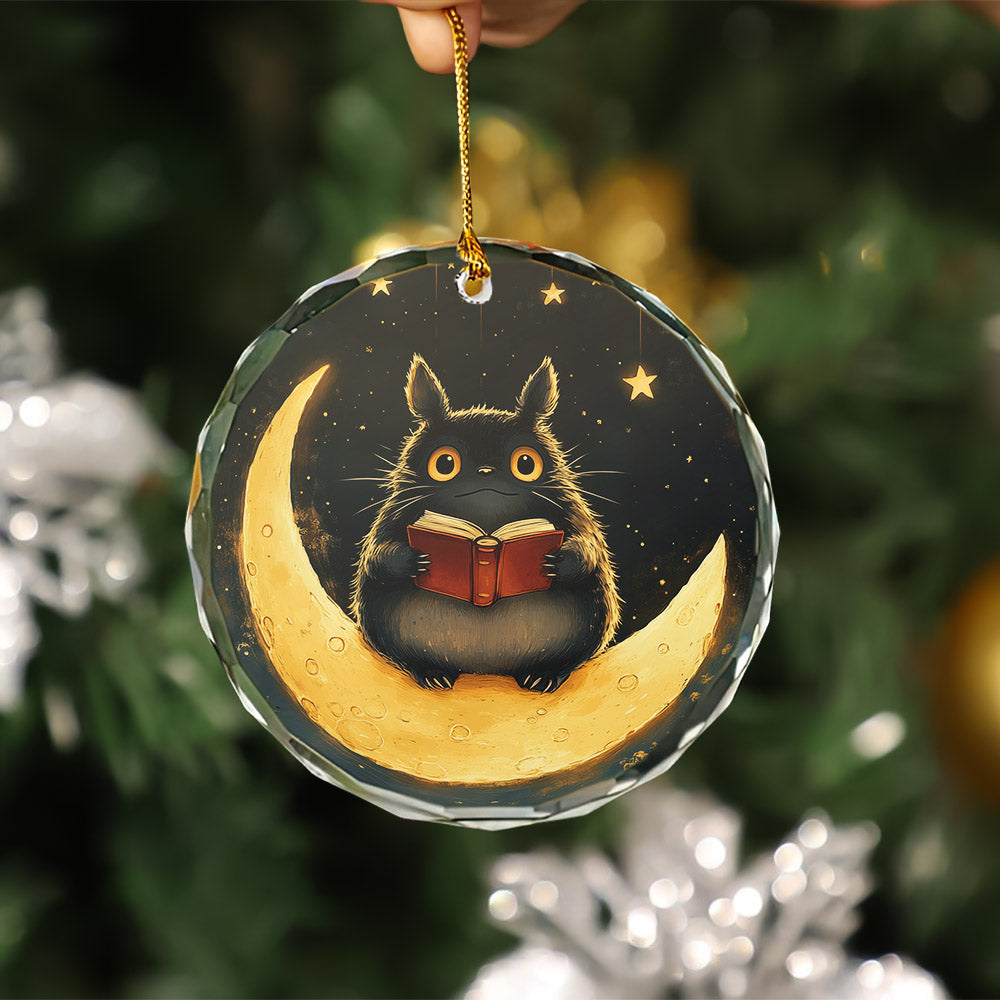 totoro reading on a crescent stained glass ornament perfect gift for christmas holiday qpzgz - Ghibli Studio Store